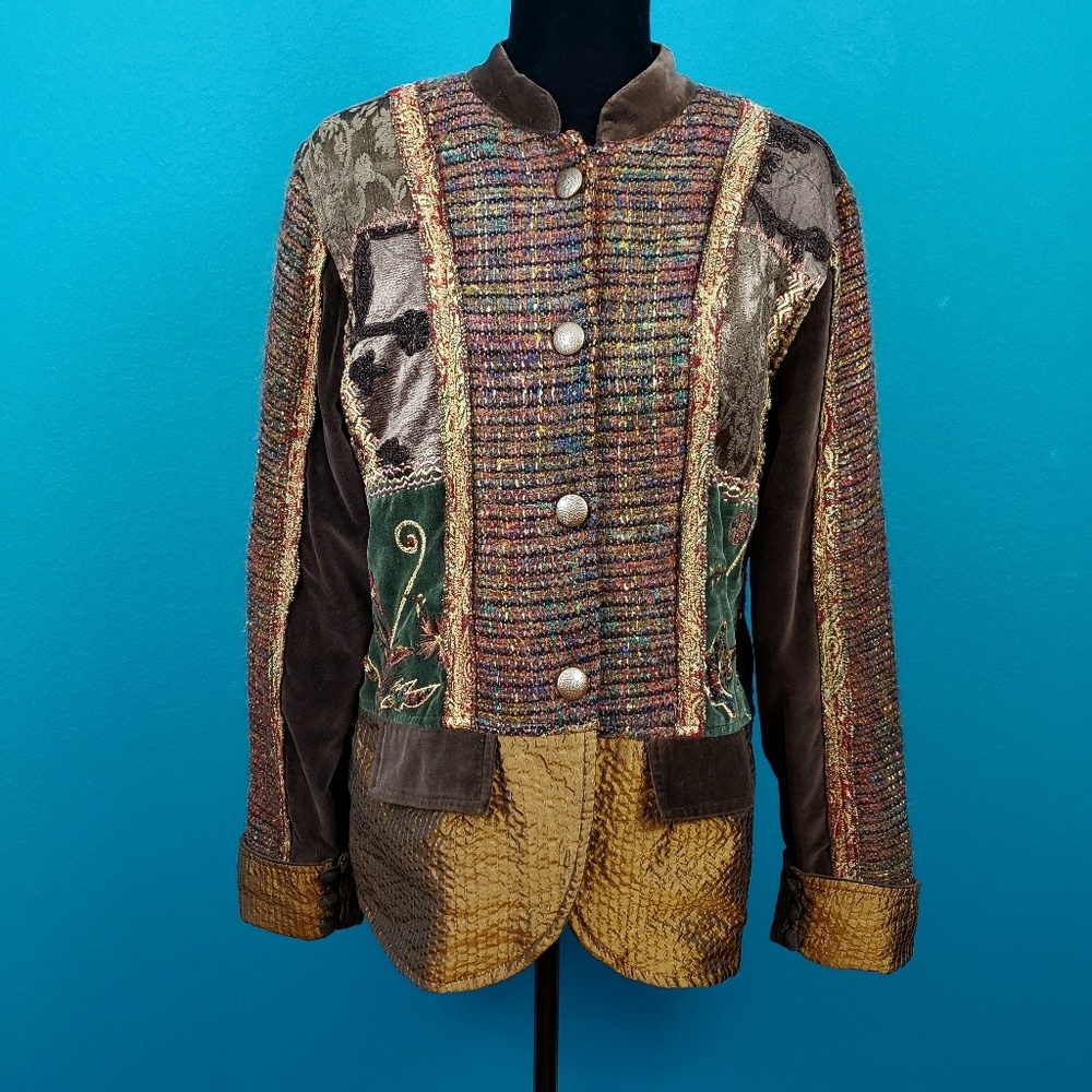 🌠 🍀 FLASHBACK COUTURE Romantic Patchwork Metallic Velvet Military Jacket